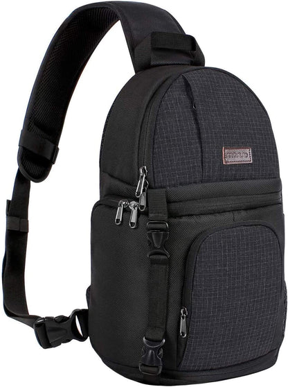 Camera Sling Bag, Dslr/Slr/Mirrorless Camera Case Shockproof Photography Camera Backpack with Tripod Holder & Removable Modular Inserts Compatible with Canon/Nikon/Sony/Fuji, Black